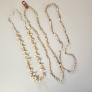 Hawaiian Seashell Necklace Lot Of 3 White Shell Jewlery Beachy Boho Hawaii New
